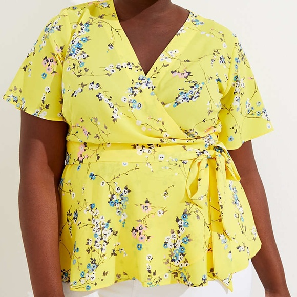 yellow floral wrap top